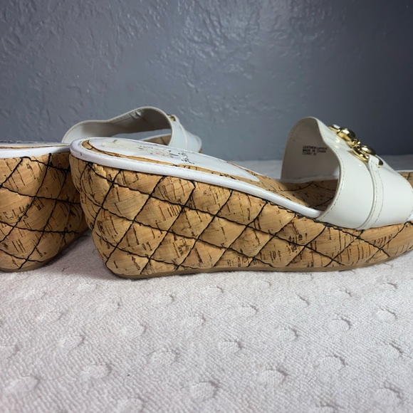 Yellow Box Corky Wedge Sandal White With Gold Bit Detail - Picture 12 of 16